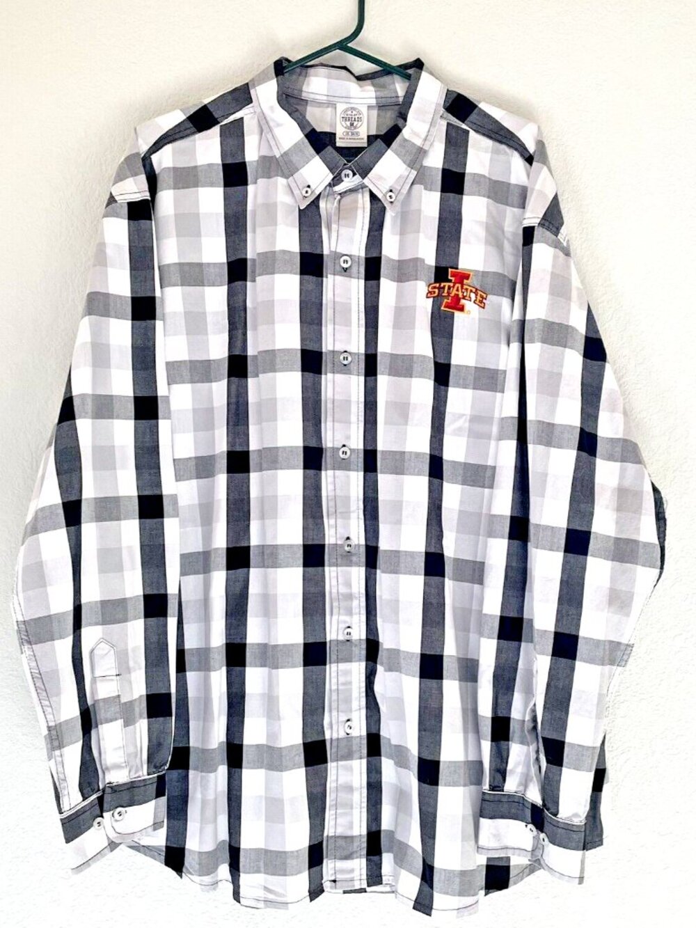 Iowa State plaid long sleeve button front men's shirt Logo White/black/gray 2XL